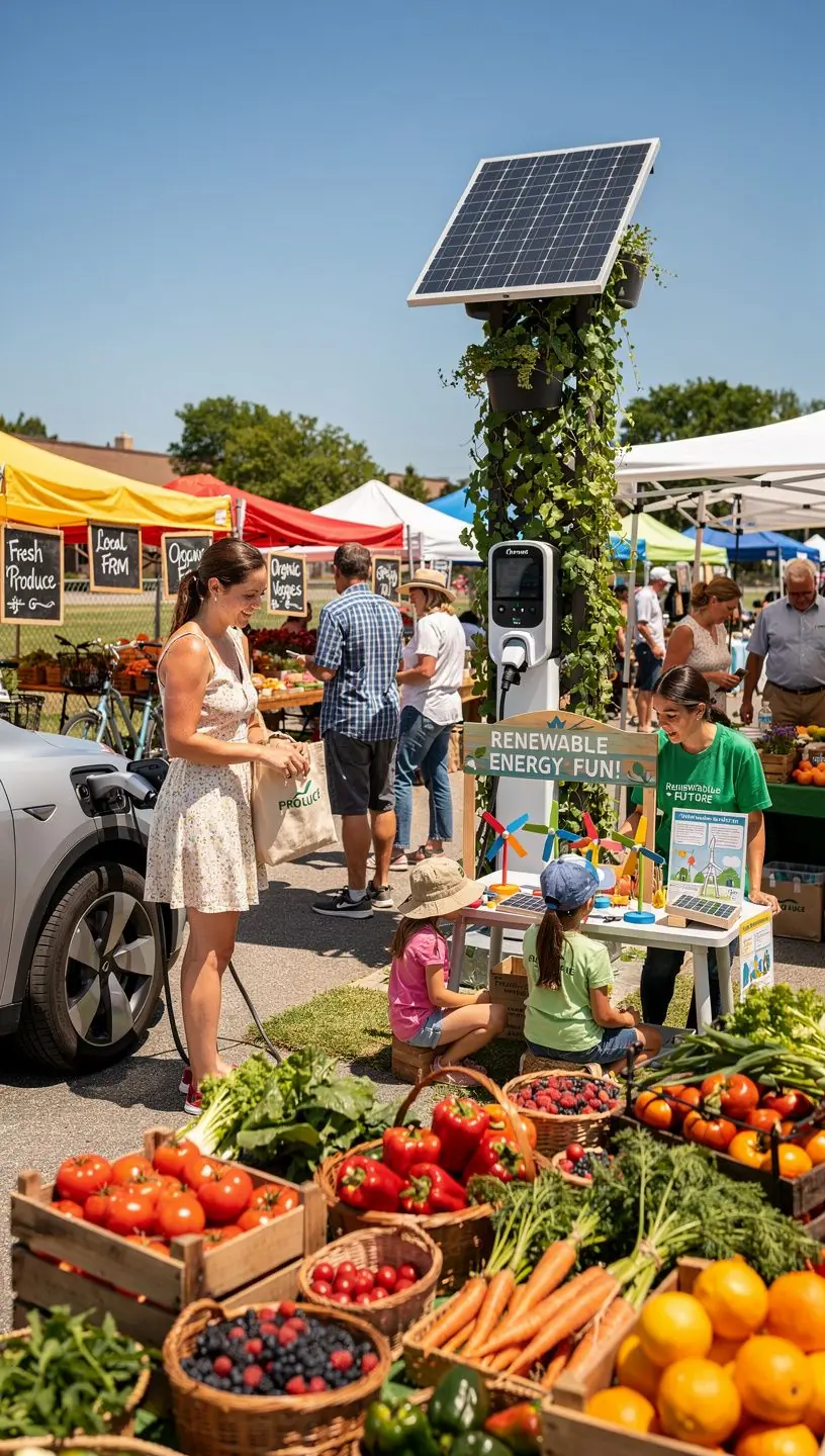 Ein Elektrofahrzeug, das an einer Ladestation in einer kleinen Stadt aufgeladen wird