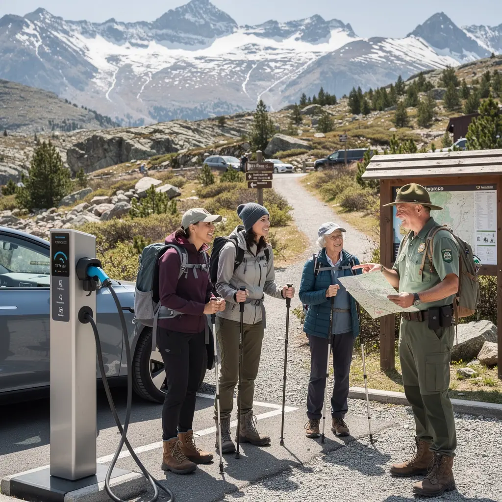 Anwohner, die ihr Elektrofahrzeug an einer öffentlichen Ladestation in der Gemeinde aufladen
